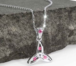 Pink Tourmaline White Gold Celtic Trinity Knot Necklace