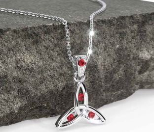 Ruby White Gold Celtic Trinity Knot Necklace