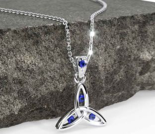 Sapphire White Gold Celtic Trinity Knot Necklace