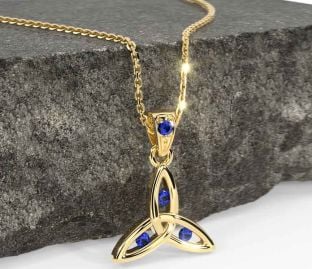Sapphire Gold Celtic Trinity Knot Necklace