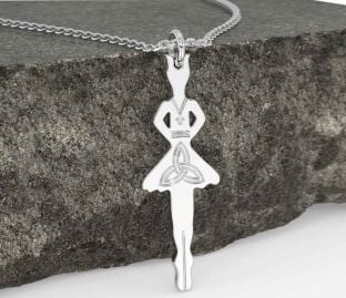 White Gold Irish Dancer Celtic Trinity Knot Necklace