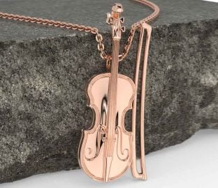 Rose Gold Fiddle Irish Music Necklace