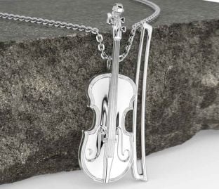 Silver Fiddle Irish Music Necklace