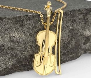 Gold Fiddle Irish Music Necklace