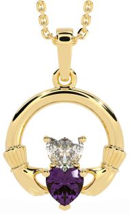 Diamond Alexandrite Gold Silver Claddagh Necklace