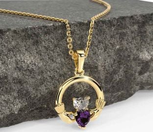Diamond Alexandrite Gold Silver Claddagh Necklace