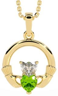 Diamond Peridot Gold Silver Claddagh Necklace