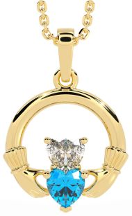 Diamond Topaz Gold Silver Claddagh Necklace