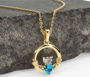 Diamond Topaz Gold Silver Claddagh Necklace
