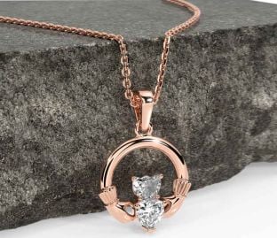 Diamond Rose Gold Claddagh Necklace