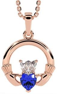 Diamond Sapphire Rose Gold Claddagh Necklace