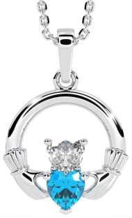 Diamond Topaz Silver Claddagh Necklace