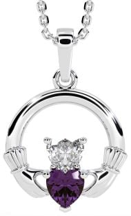 Diamond Alexandrite White Gold Claddagh Necklace