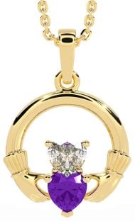 Diamond Amethyst Gold Claddagh Necklace