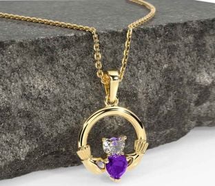 Diamond Amethyst Gold Claddagh Necklace