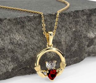 Diamond Garnet Gold Claddagh Necklace