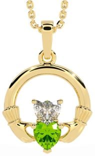 Diamond Peridot Gold Claddagh Necklace