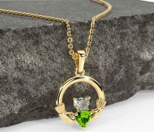 Diamond Peridot Gold Claddagh Necklace