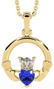 Diamond Sapphire Gold Claddagh Necklace