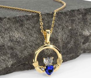 Diamond Sapphire Gold Claddagh Necklace
