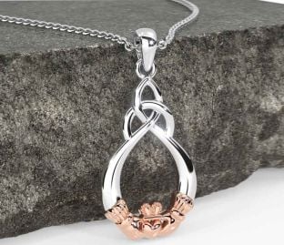 Rose Gold Silver Claddagh Necklace