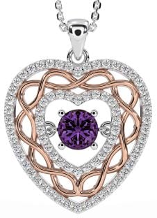 Diamond Alexandrite Rose Gold Silver Celtic Heart Necklace