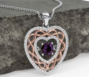 Diamond Alexandrite Rose Gold Silver Celtic Heart Necklace