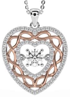 Diamond Rose Gold Silver Celtic Heart Necklace