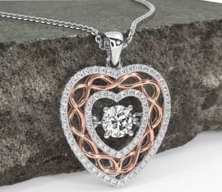 Diamond Rose Gold Silver Celtic Heart Necklace