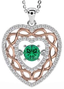 Diamond Emerald Rose Gold Silver Celtic Heart Necklace