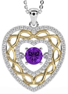 Diamond Amethyst Gold Silver Celtic Heart Necklace