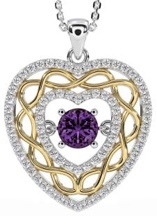 Diamond Alexandrite Gold Silver Celtic Heart Necklace