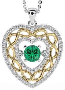 Diamond Emerald Gold Silver Celtic Heart Necklace