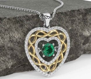 Diamond Emerald Gold Silver Celtic Heart Necklace