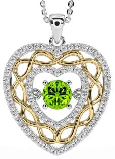 Diamond Peridot Gold Silver Celtic Heart Necklace