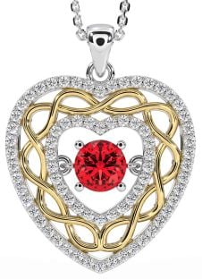 Diamond Ruby Gold Silver Celtic Heart Necklace