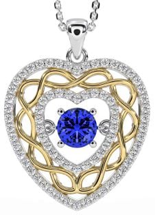 Diamond Sapphire Gold Silver Celtic Heart Necklace