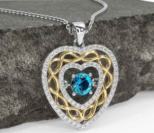 Diamond Topaz Gold Silver Celtic Heart Necklace