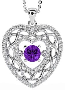 Diamond Amethyst Silver Celtic Heart Necklace