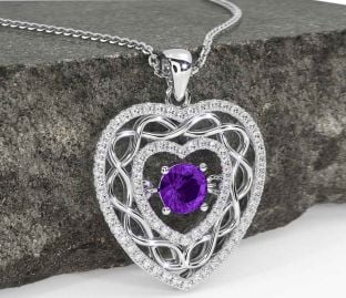 Diamond Amethyst Silver Celtic Heart Necklace