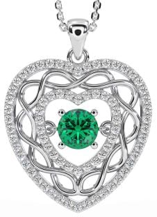 Diamond Emerald Silver Celtic Heart Necklace