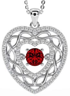 Diamond Garnet Silver Celtic Heart Necklace