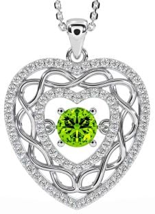 Diamond Peridot Silver Celtic Heart Necklace