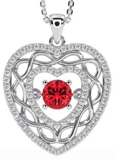 Diamond Ruby Silver Celtic Heart Necklace