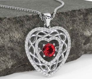 Diamond Ruby Silver Celtic Heart Necklace