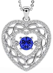 Diamond Sapphire Silver Celtic Heart Necklace