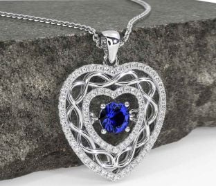 Diamond Sapphire Silver Celtic Heart Necklace