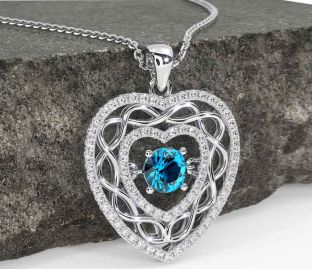 Diamond Topaz Silver Celtic Heart Necklace