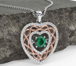 Diamond Emerald Rose Gold Silver Celtic Heart Necklace