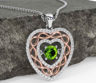 Diamant Peridot Rose Gold Silber keltisch Herz Halskette